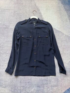 Club Monaco Women’s Silk Navy Utility Shirt